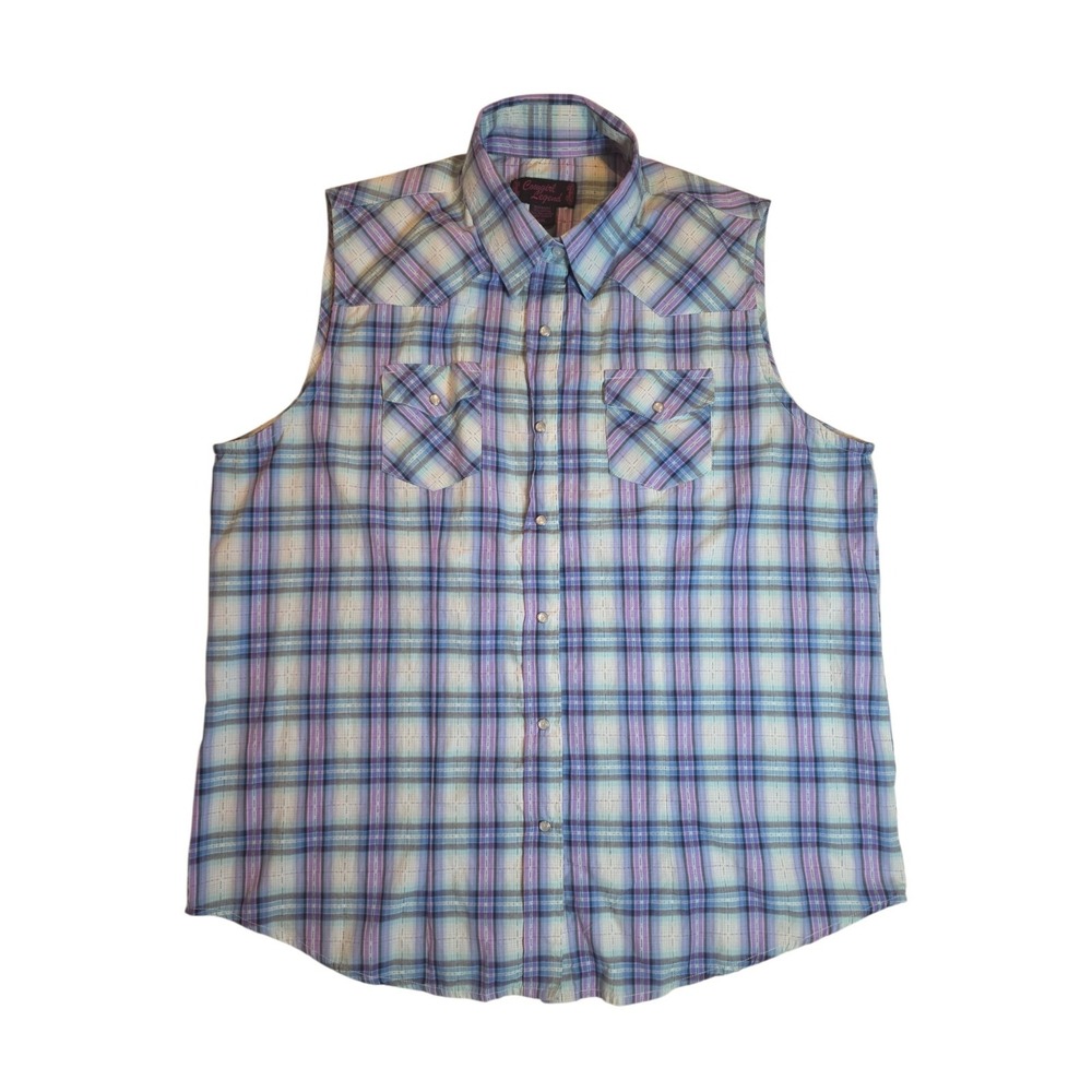 Cowgirl Legend Womens XXL Western Shirt Sleeveless Plaid Pearl Snap Cowgirl